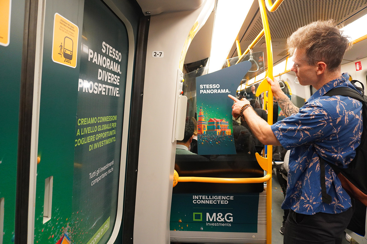 M&G Investments · allestimento Partial Immersive su treno M5